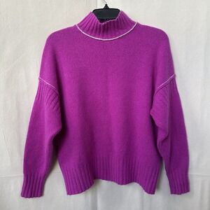 Autumn Cashmere Magenta 100%Cashmere Boxy Knit Mock Neck Sweater S Drop Shoulder